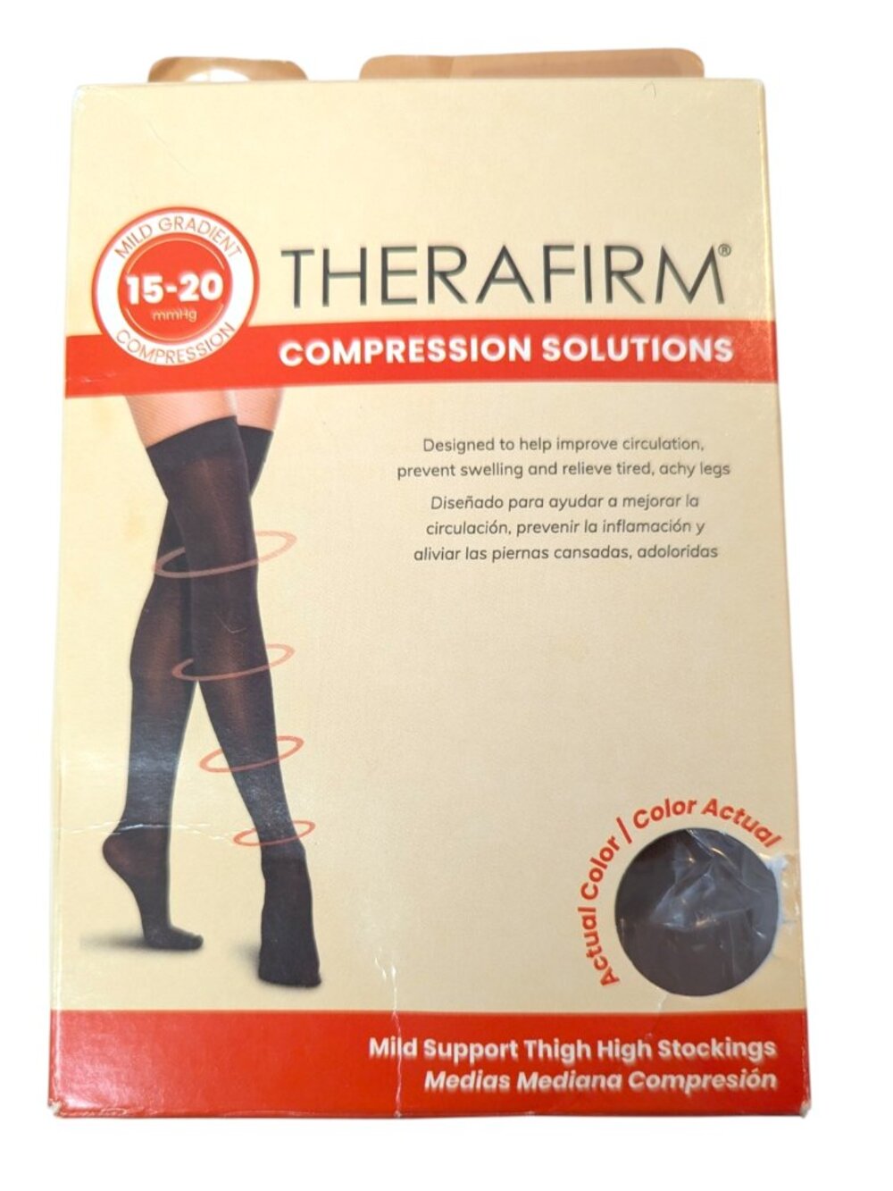 Therafirm Thigh High 15-20mmHg Sand Tan Size X-Large XL 1 Pair, new in box.